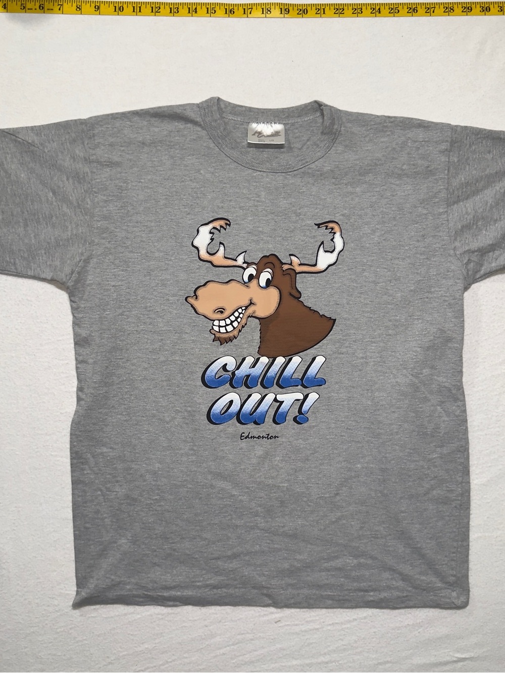 Chill Out! Graphic Tee - Grey with Moose Illustration Edmonton single stitch